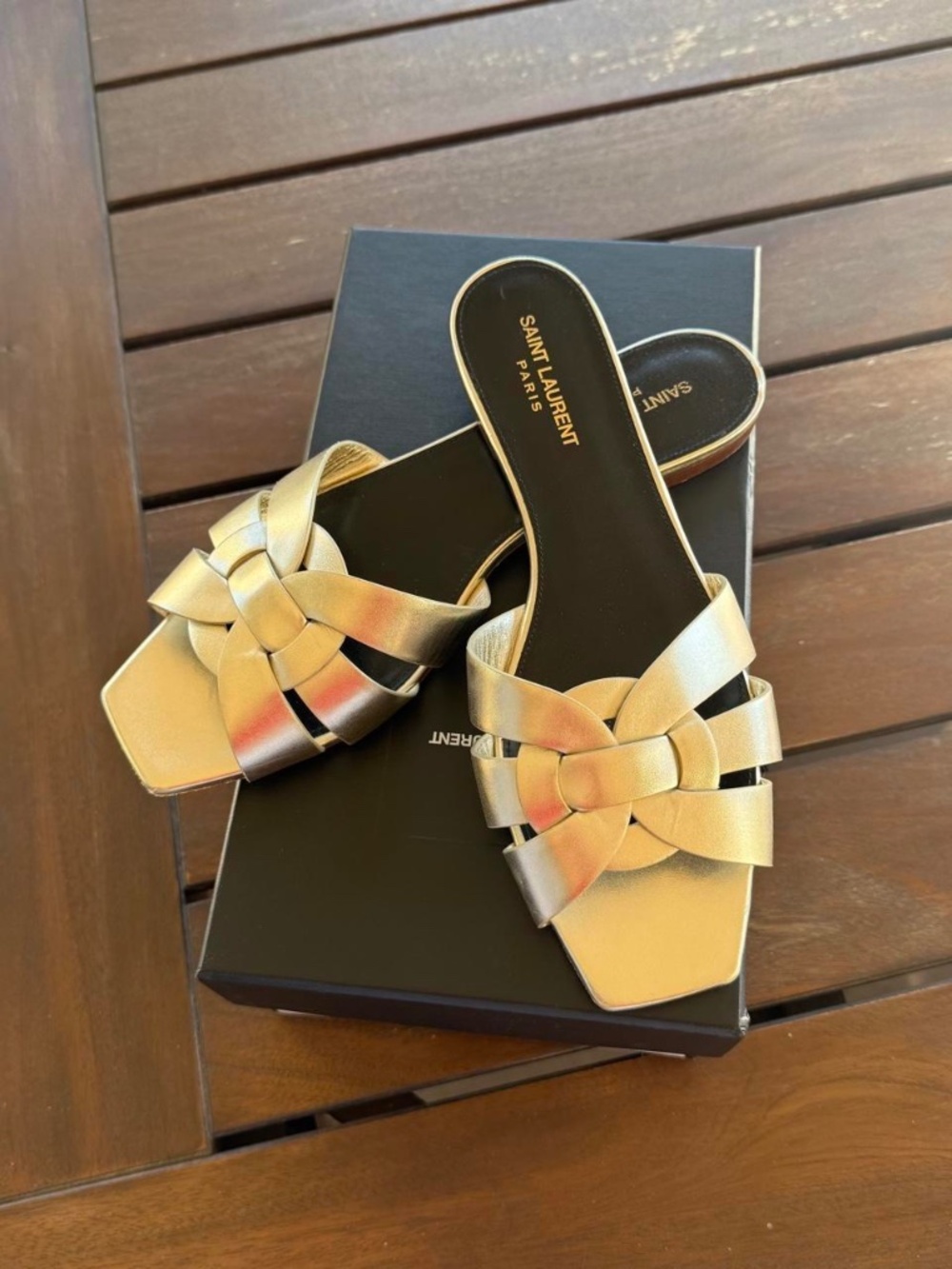 Saint Laurent Gold Tribute Flat Sandals